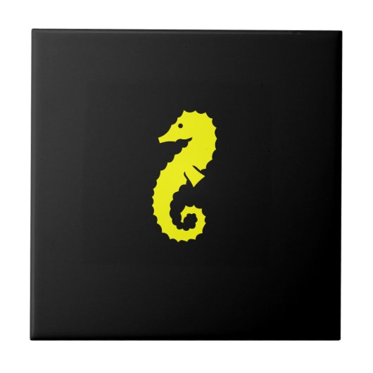 Ocean Glow_Yellow-on-Black Seahorse Tegeltje (Voorkant)