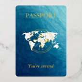 Ocean & Gold Paspoort Bestemming Huwelijksfoto Folie Uitnodiging (Voorkant)