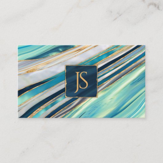 Ocean Golden Flow abstract monogram Visitekaartje (Voorkant)