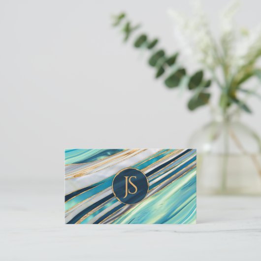 Ocean Golden Flow abstract monogram Visitekaartje (Staand voorkant)