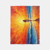 Ocean Golden Hour Glow oranje zonsondergangkunst Fleece Deken (Voorkant)