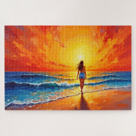Ocean Golden Hour Glow oranje zonsondergangkunst Legpuzzel