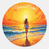 Ocean Golden Hour Glow oranje zonsondergangkunst Ronde Sticker (Voorkant)