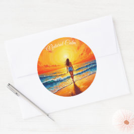 Ocean Golden Hour Glow oranje zonsondergangkunst Ronde Sticker