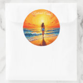 Ocean Golden Hour Glow oranje zonsondergangkunst Ronde Sticker (Tas)