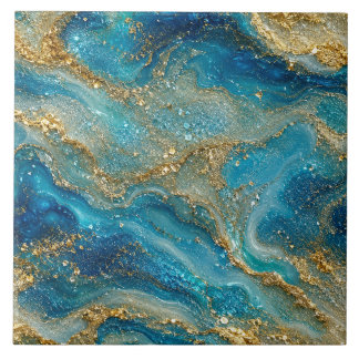 Ocean Goud Stroom – Luxe Blauwe Turquoise Abstract Tegeltje