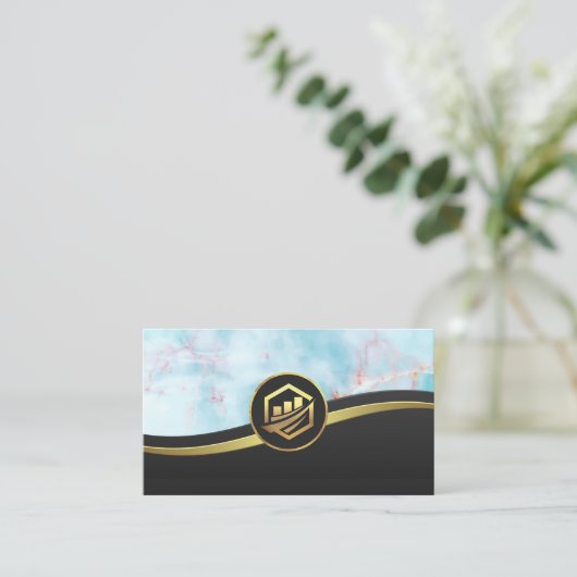 Ocean Granite | Zwart | Financieel Grafiekpictogra Visitekaartje (Staand voorkant)