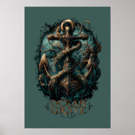 Ocean Grave Kraken Anchor Dark Fantasy  Poster