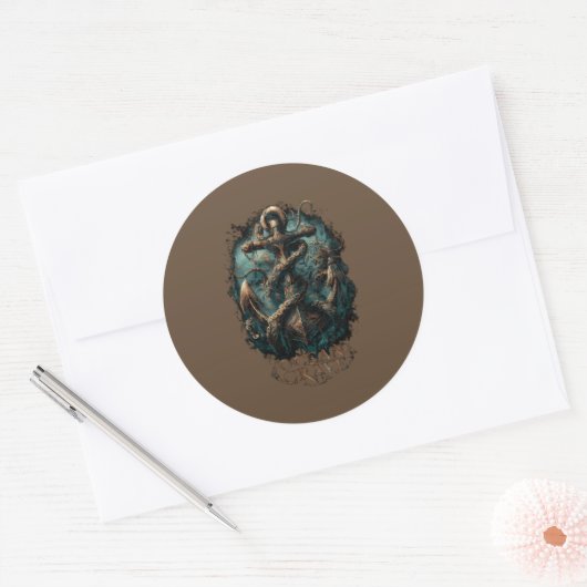 Ocean Grave Kraken Anchor Dark Fantasy Ronde Sticker (Envelop)