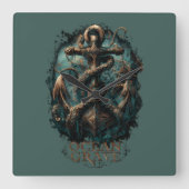 Ocean Grave Kraken Anchor Dark Fantasy Vierkante Klok (Voorkant)