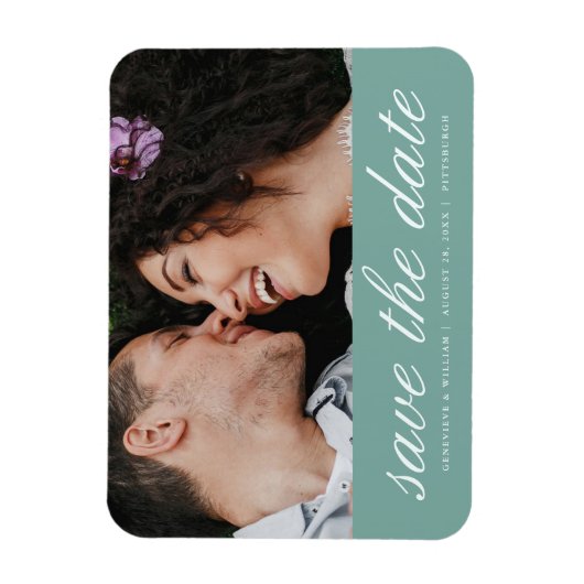  Ocean Green Bewaar de datum bruiloft foto Magneet (Verticaal)