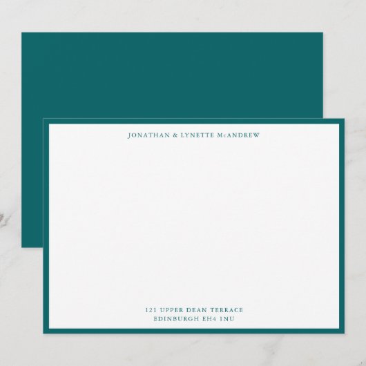 Ocean Green Classic Border Flat Note Card Notitiekaartje (Voorkant / Achterkant)