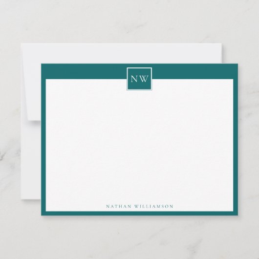 Ocean Green Monogram Single Bread Border Note Card Notitiekaartje (Voorkant)