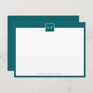 Ocean Green Monogram Single Bread Border Note Card Notitiekaartje