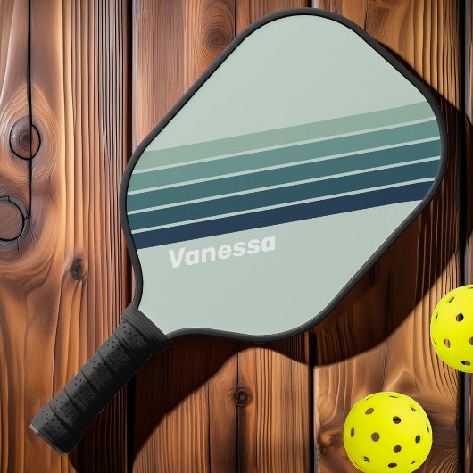 Ocean Green Nostalgic Stripes met naam Pickleball Paddle