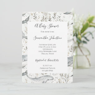 Ocean Grey Whales Baby shower Kaart