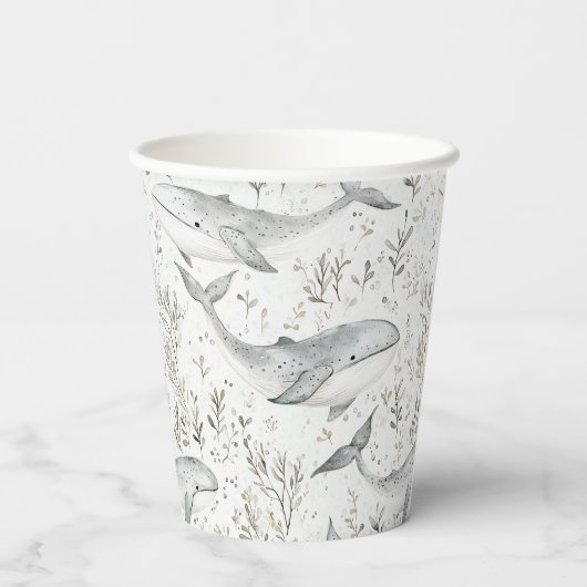 Ocean Grey Whales Baby shower Papieren Bekers (Achterkant)