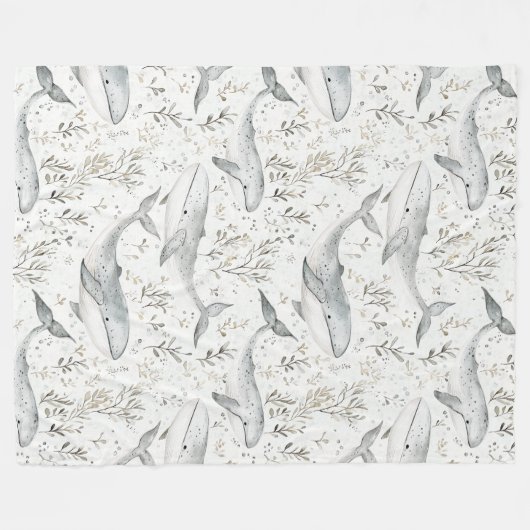 Ocean Grey Whales Fleece Deken (Voorkant (Horizontaal))