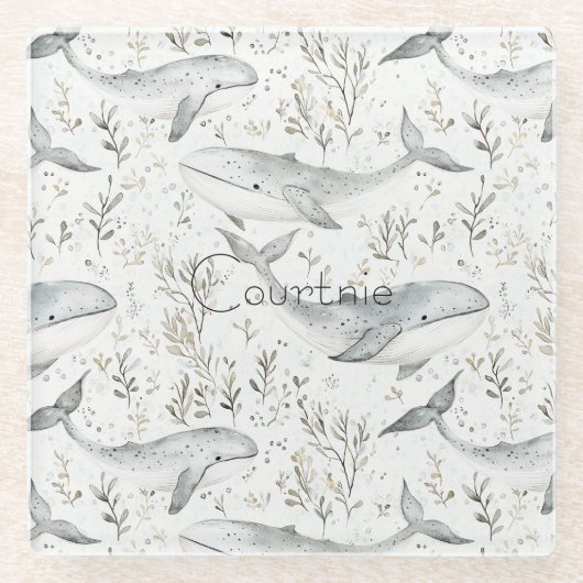 Ocean Grey Whales Glazen Onderzetter (Voorkant)