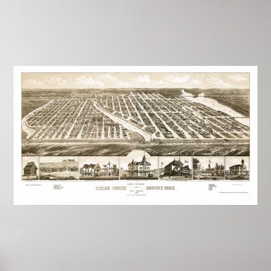 Ocean Grove & Asbury Park, NJ Panoramic Map - 1881 Poster (Voorkant)