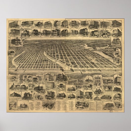 Ocean Grove & Asbury Park, NJ Panoramic Map Poster (Voorkant)