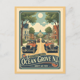 Ocean Grove NJ Abbott Ave Gezicht Vintage Stijl Briefkaart