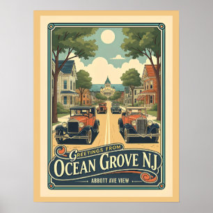 Ocean Grove NJ Abbott Ave Gezicht Vintage Stijl Poster