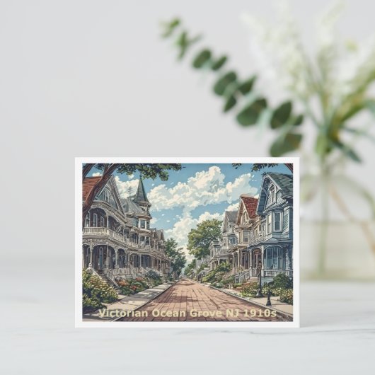 Ocean Grove NJ, Victoriaans huizen, 1910 Uitzicht Briefkaart (Staand voorkant)