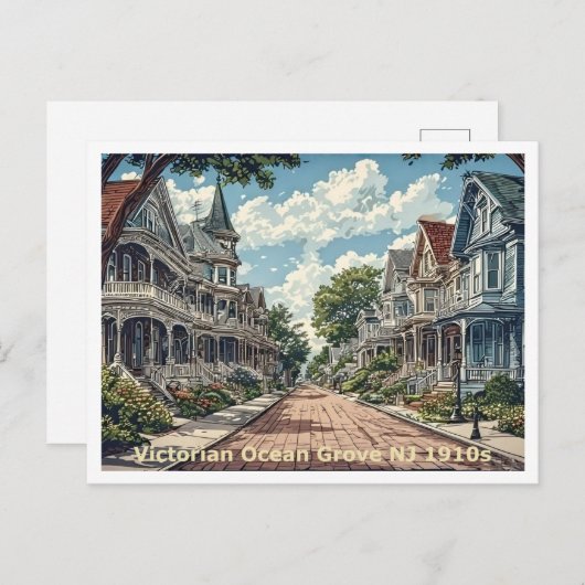Ocean Grove NJ, Victoriaans huizen, 1910 Uitzicht Briefkaart (Voorkant / Achterkant)