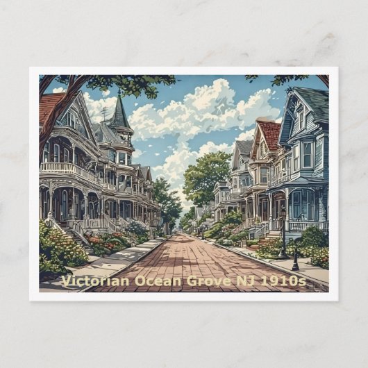 Ocean Grove NJ, Victoriaans huizen, 1910 Uitzicht Briefkaart (Voorkant)