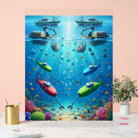 Ocean Guardians: AI Ships and Submarines Protectin Acryl Bord (Huwelijk)