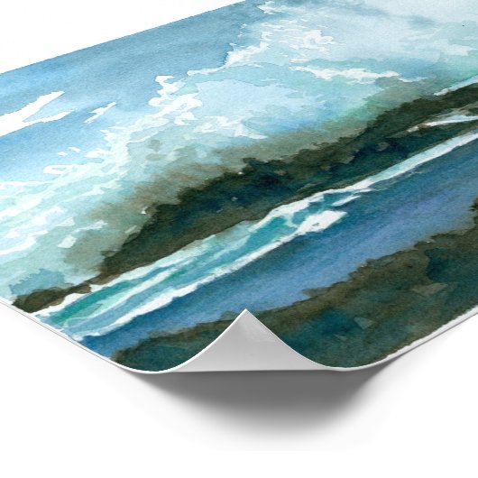 Ocean Hawaii Oahu Waves Splash Waterverf Art Poster (Hoek)