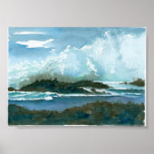 Ocean Hawaii Oahu Waves Splash Waterverf Art Poster (Voorkant)