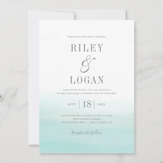 Ocean Hues Destination Beach Wedding Invitations Bedankkaart (Voorkant)
