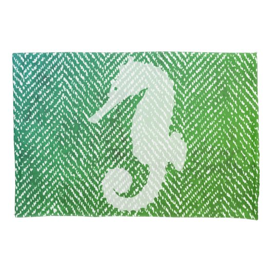 Ocean Hues Herringbone en White Seahorse Kussensloop (Voorkant)