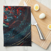 Ocean Inferno Red Glow Theedoek (Quarter Fold)