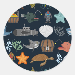 Ocean Inhabitants Patroon 1 Ronde Sticker