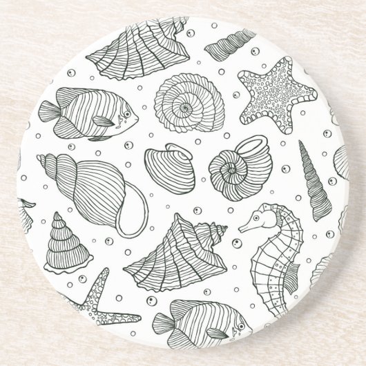 Ocean Inhabitants Patroon 3 Zandsteen Onderzetter (Voorkant)