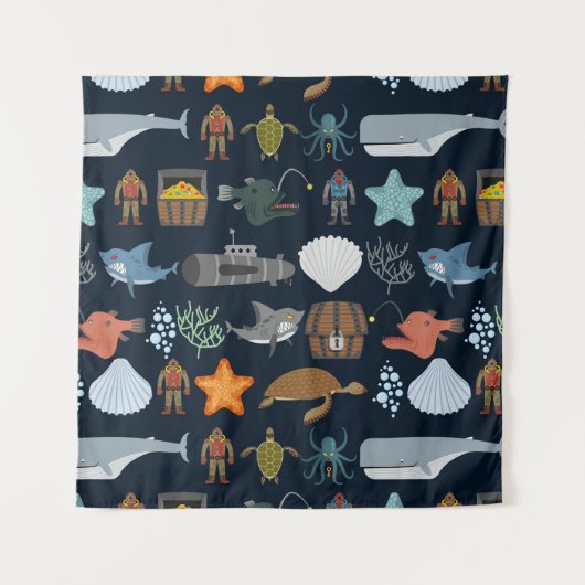 Ocean Inhabitants Pattern Wandkleed (Voorkant (horizontaal))