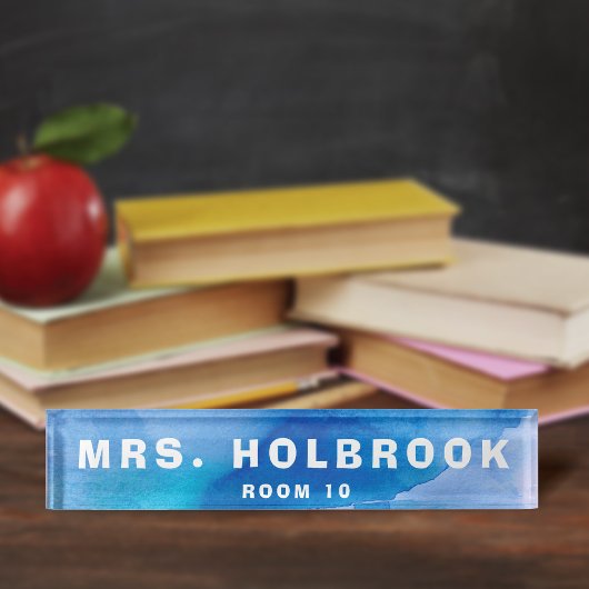 Ocean Inspired Blue Waterverf Teacher's Desk Naambordje