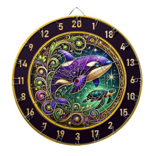 Ocean-Inspired Orca Dartboard Muuraccent Dartbord (Voorkant)