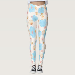 Ocean-Inspired Paw Print Patroon met zeepaardjes 2 Leggings
