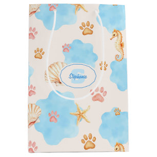 Ocean-Inspired Paw Print Patroon met zeepaardjes 2 Medium Cadeauzakje