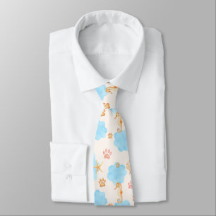 Ocean-Inspired Paw Print Patroon met zeepaardjes 2 Stropdas