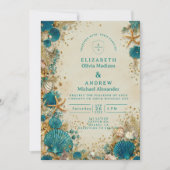 Ocean Inspired Seashell Wedding Kaart (Voorkant)