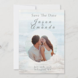 Ocean-Inspired Soft Blue Watercolor Save The Date Kaart