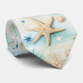 Ocean-Inspired Starfish & Seashells Beach Theme Stropdas (Opgerold)