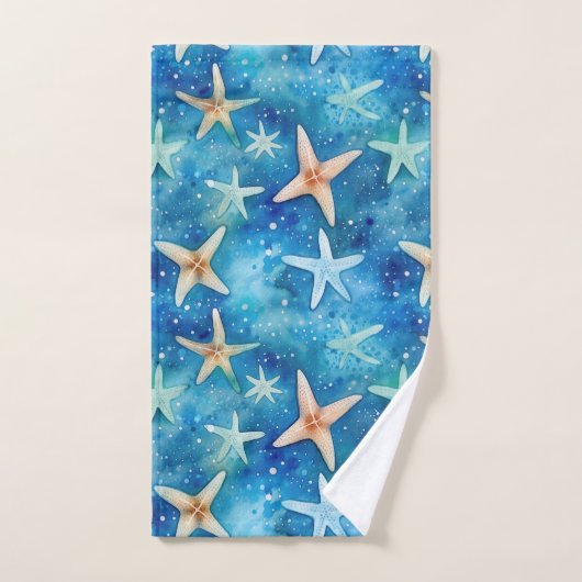 Ocean-Inspired Starfish & Seashells Blue Coastal Bad Handdoek (Handdoek)