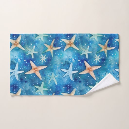 Ocean-Inspired Starfish & Seashells Blue Coastal Bad Handdoek (Handdoek)