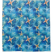 Ocean-Inspired Starfish & Seashells Blue Coastal Douchegordijn (Voorkant)